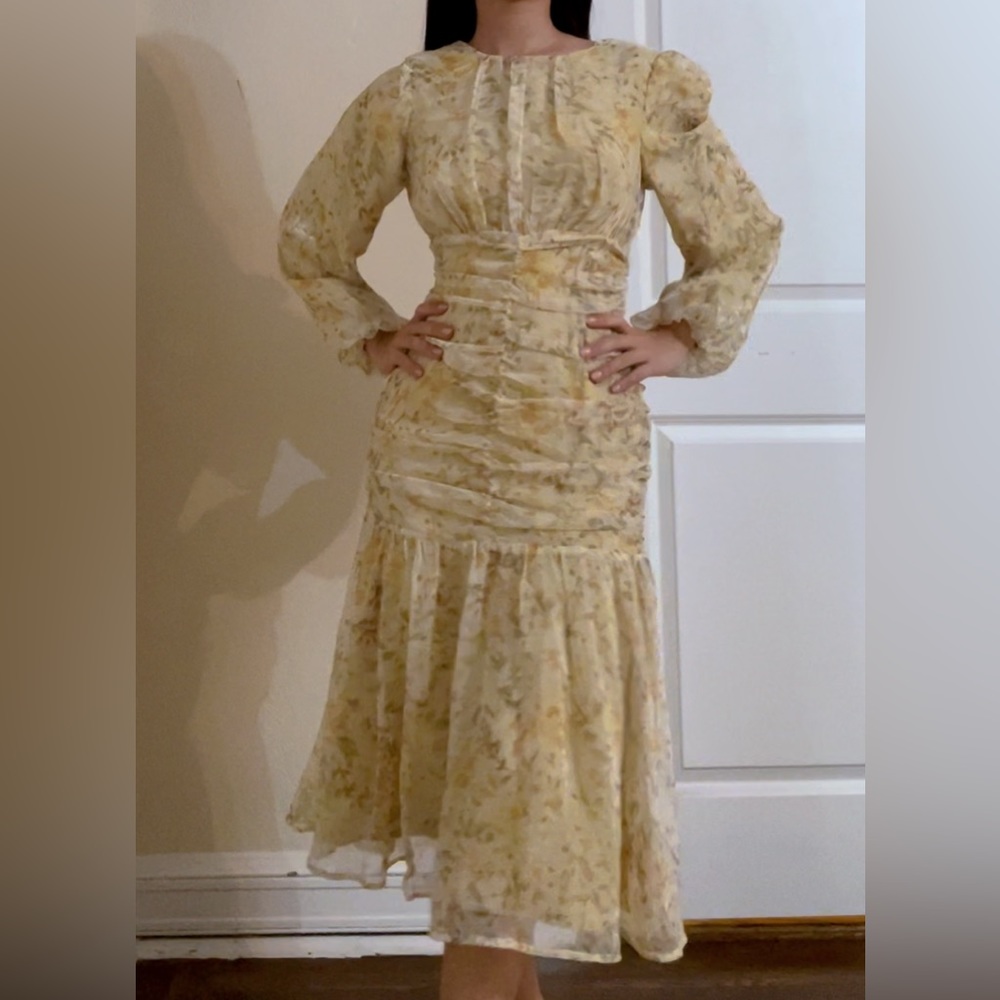 Yellow floral midi dress size 2